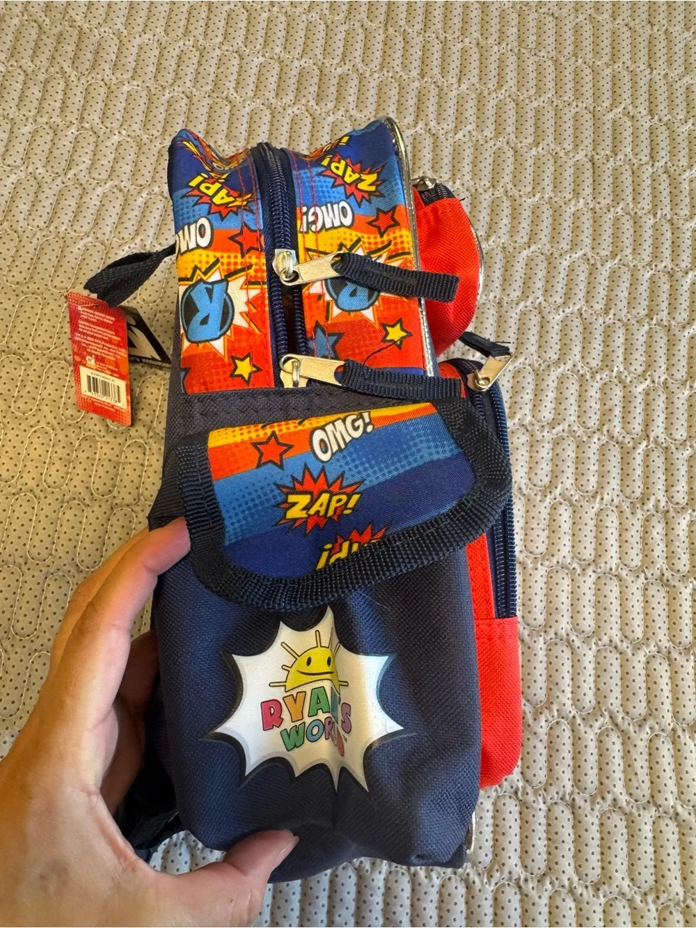 Kids Cartoon Superhero Backpack in Blue, Red and Yellow
